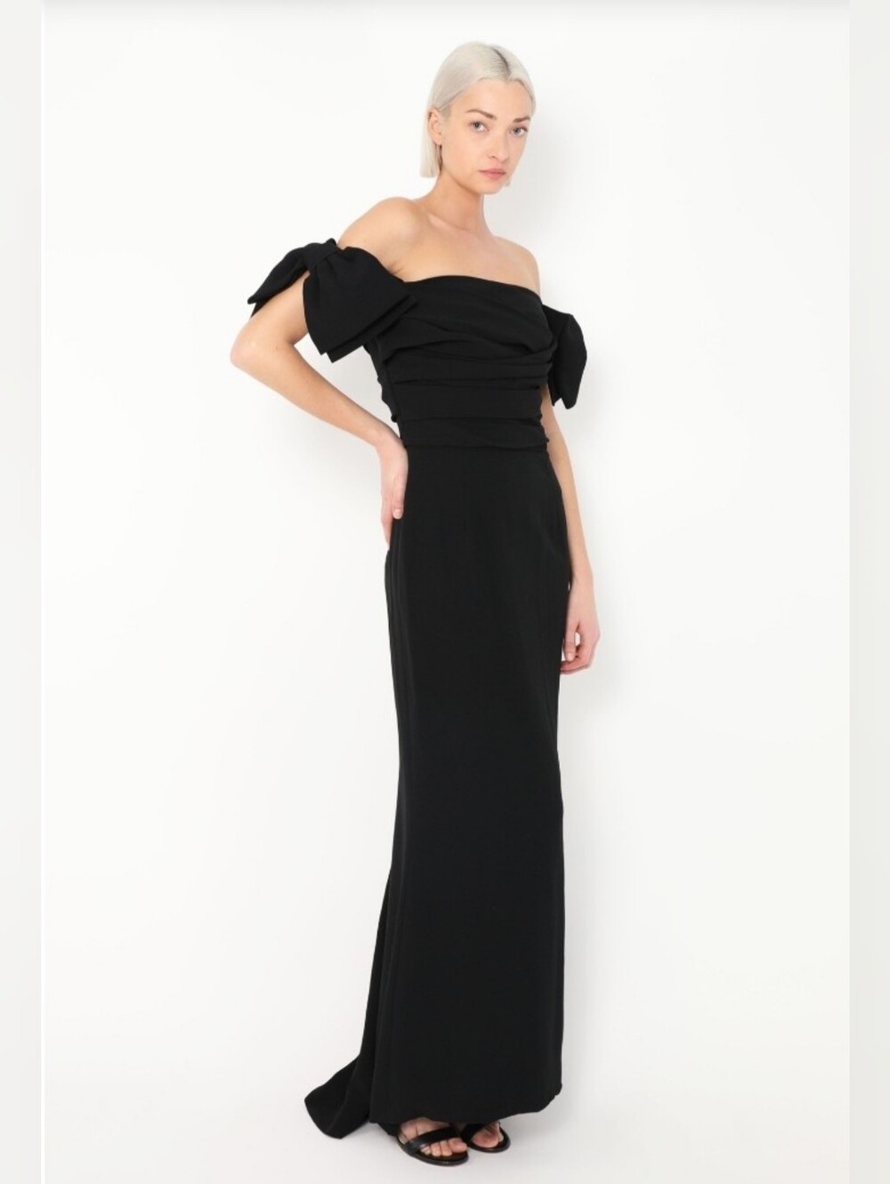 Dolce & Gabbana Black Off-The-Shoulder Bow Cady Gown Xs